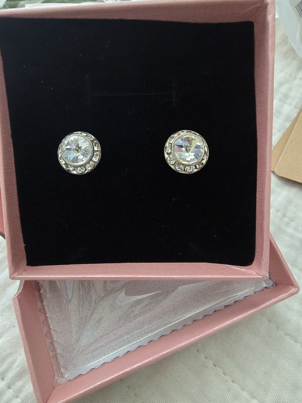 Crystal Stud Clip On Earrings in Clear with Gold Accents